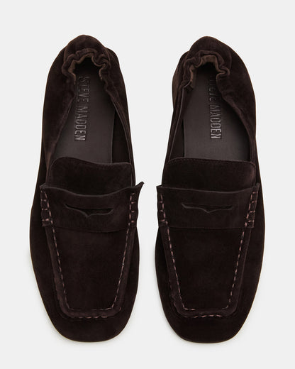 ESTEE Brown Suede Square-Toe Heeled Women's Loafer | Steve Madden Essential