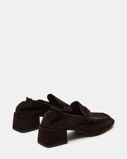 ESTEE Brown Suede Square-Toe Heeled Women's Loafer | Steve Madden Essential