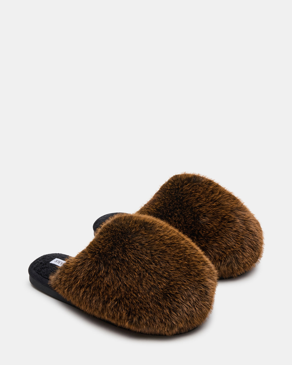 POOF Brown Slip-On Faux Fur Mule Women's Flat | Steve Madden Great Value