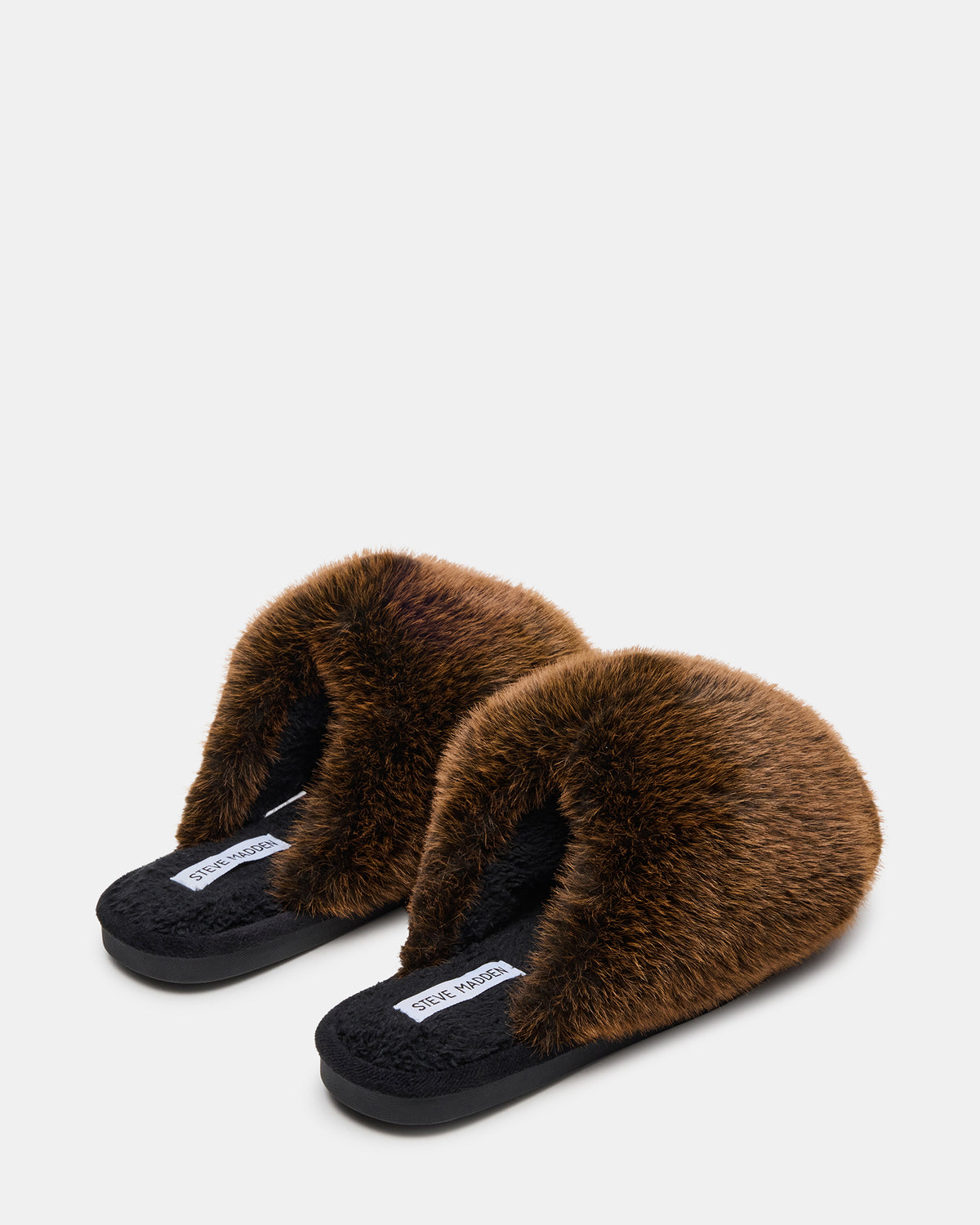 POOF Brown Slip-On Faux Fur Mule Women's Flat | Steve Madden Great Value