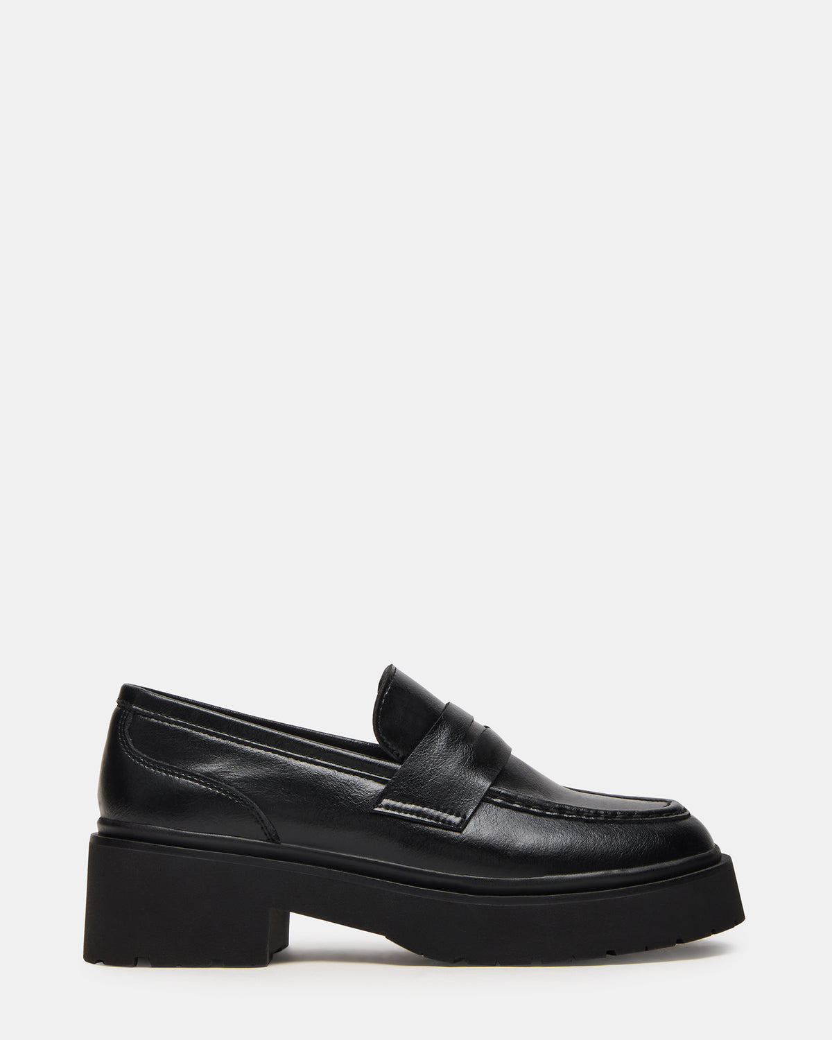 LAYKEN Black Leather Platform Lug Women's Loafer | Steve Madden Trending