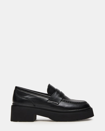 LAYKEN Black Leather Platform Lug Women's Loafer | Steve Madden Trending