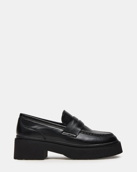 LAYKEN Black Leather Platform Lug Women's Loafer | Steve Madden Trending