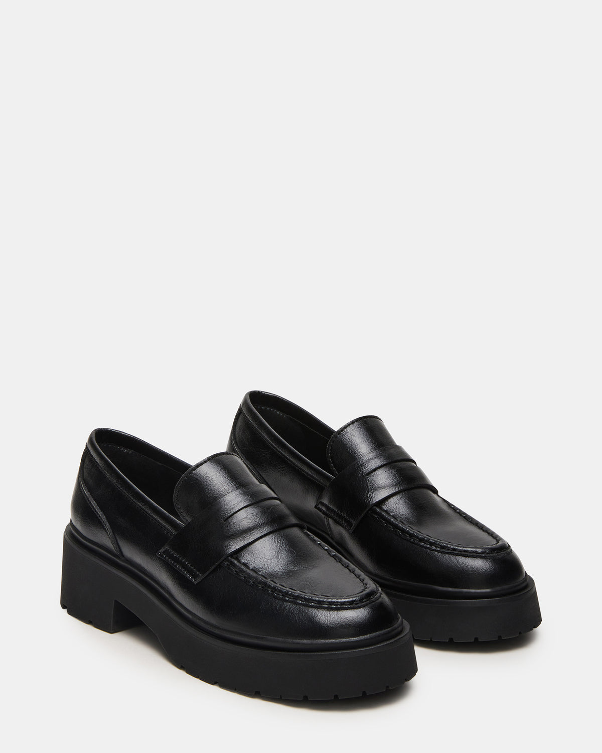 LAYKEN Black Leather Platform Lug Women's Loafer | Steve Madden Trending