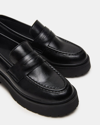 LAYKEN Black Leather Platform Lug Women's Loafer | Steve Madden Trending