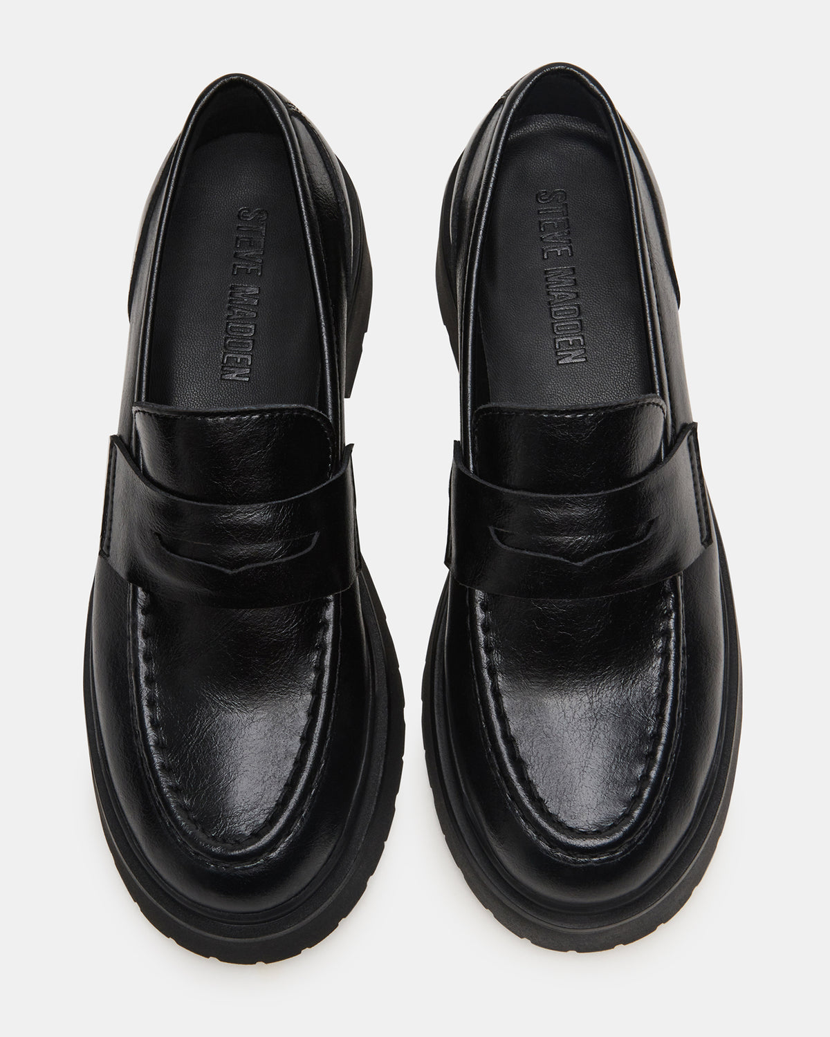 LAYKEN Black Leather Platform Lug Women's Loafer | Steve Madden Trending