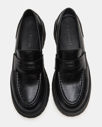 LAYKEN Black Leather Platform Lug Women's Loafer | Steve Madden Trending