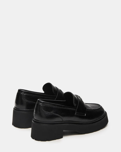 LAYKEN Black Leather Platform Lug Women's Loafer | Steve Madden Trending