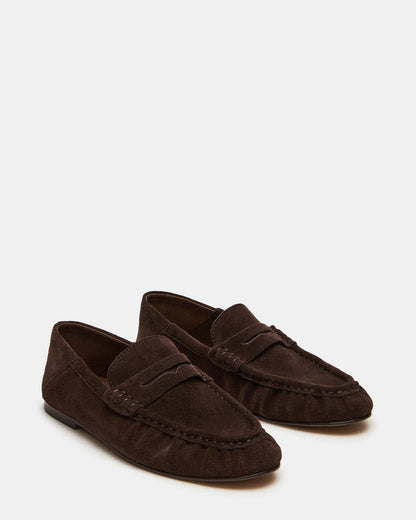 ROGER Chocolate Brown Suede Slip-On Women's Loafer | Steve Madden Customer Favorite