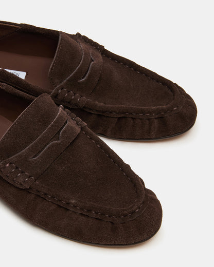 ROGER Chocolate Brown Suede Slip-On Women's Loafer | Steve Madden Customer Favorite