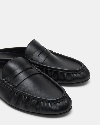 RAFE Black Leather Slip-On Mule Women's Flat | Steve Madden Essential