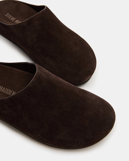 FERN Brown Suede Mule Slip-On Round-Toe Women's Flat | Steve Madden Classic