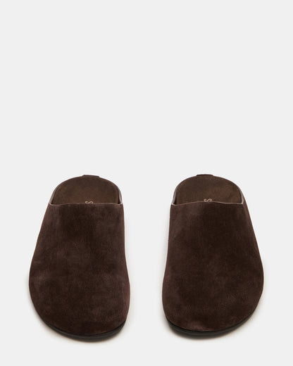 FERN Brown Suede Mule Slip-On Round-Toe Women's Flat | Steve Madden Classic