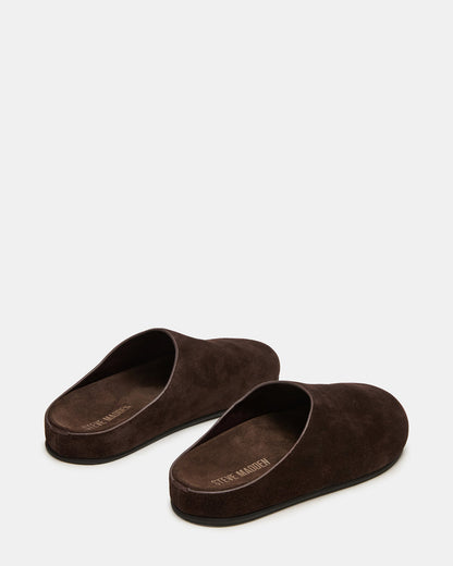 FERN Brown Suede Mule Slip-On Round-Toe Women's Flat | Steve Madden Classic