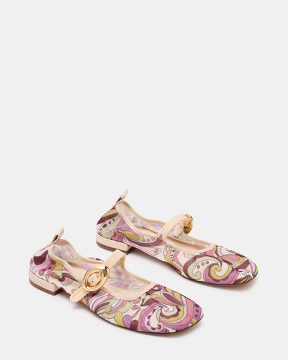 DAFFIA Purple Multi Mary Jane Gold-Detail Buckle Ballet Women's Flat | Steve Madden Featured