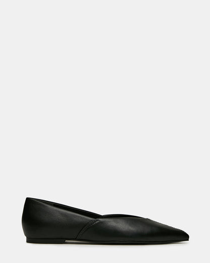 TOVI Black Leather Pointed-Toe Ballet Women's Flat | Steve Madden Classic