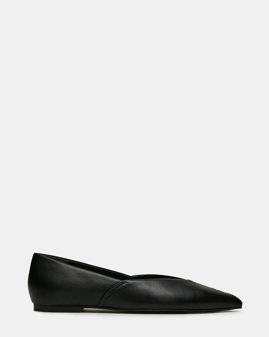 TOVI Black Leather Pointed-Toe Ballet Women's Flat | Steve Madden Classic