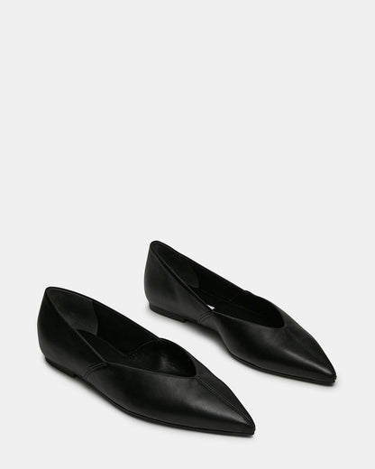 TOVI Black Leather Pointed-Toe Ballet Women's Flat | Steve Madden Classic