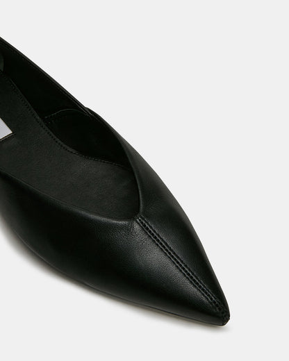 TOVI Black Leather Pointed-Toe Ballet Women's Flat | Steve Madden Classic