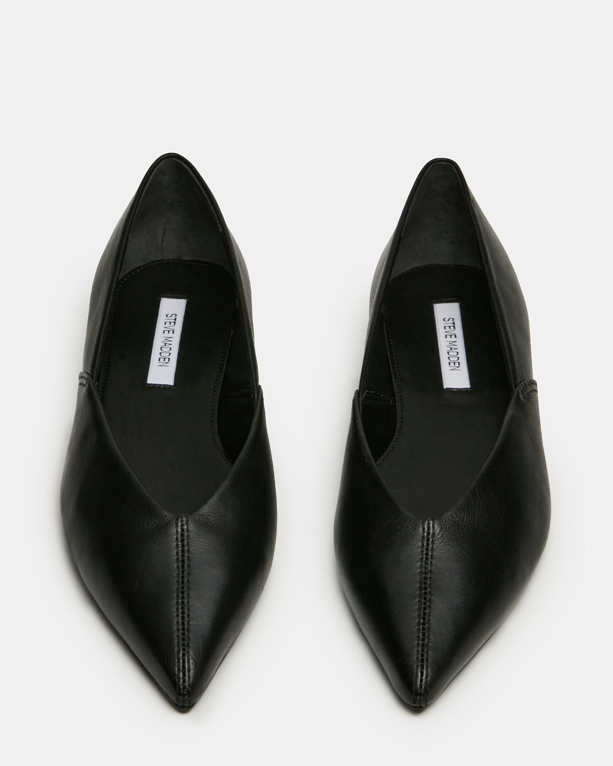 TOVI Black Leather Pointed-Toe Ballet Women's Flat | Steve Madden Classic