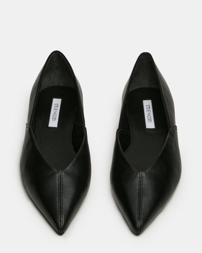 TOVI Black Leather Pointed-Toe Ballet Women's Flat | Steve Madden Classic