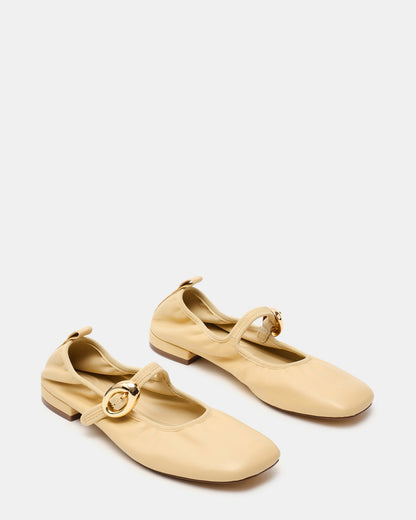 DAFFIA Butter Leather Mary Jane Gold-Detail Buckle Ballet Women's Flat | Steve Madden Trending
