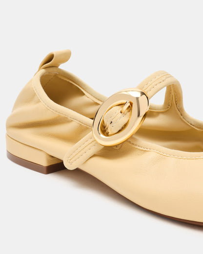 DAFFIA Butter Leather Mary Jane Gold-Detail Buckle Ballet Women's Flat | Steve Madden Trending