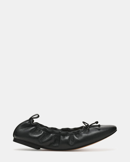LANTI Black Leather Bow Round-Toe Women's Flat | Steve Madden New