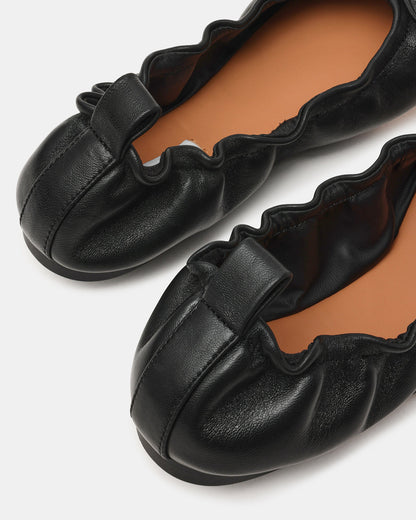 LANTI Black Leather Bow Round-Toe Women's Flat | Steve Madden New