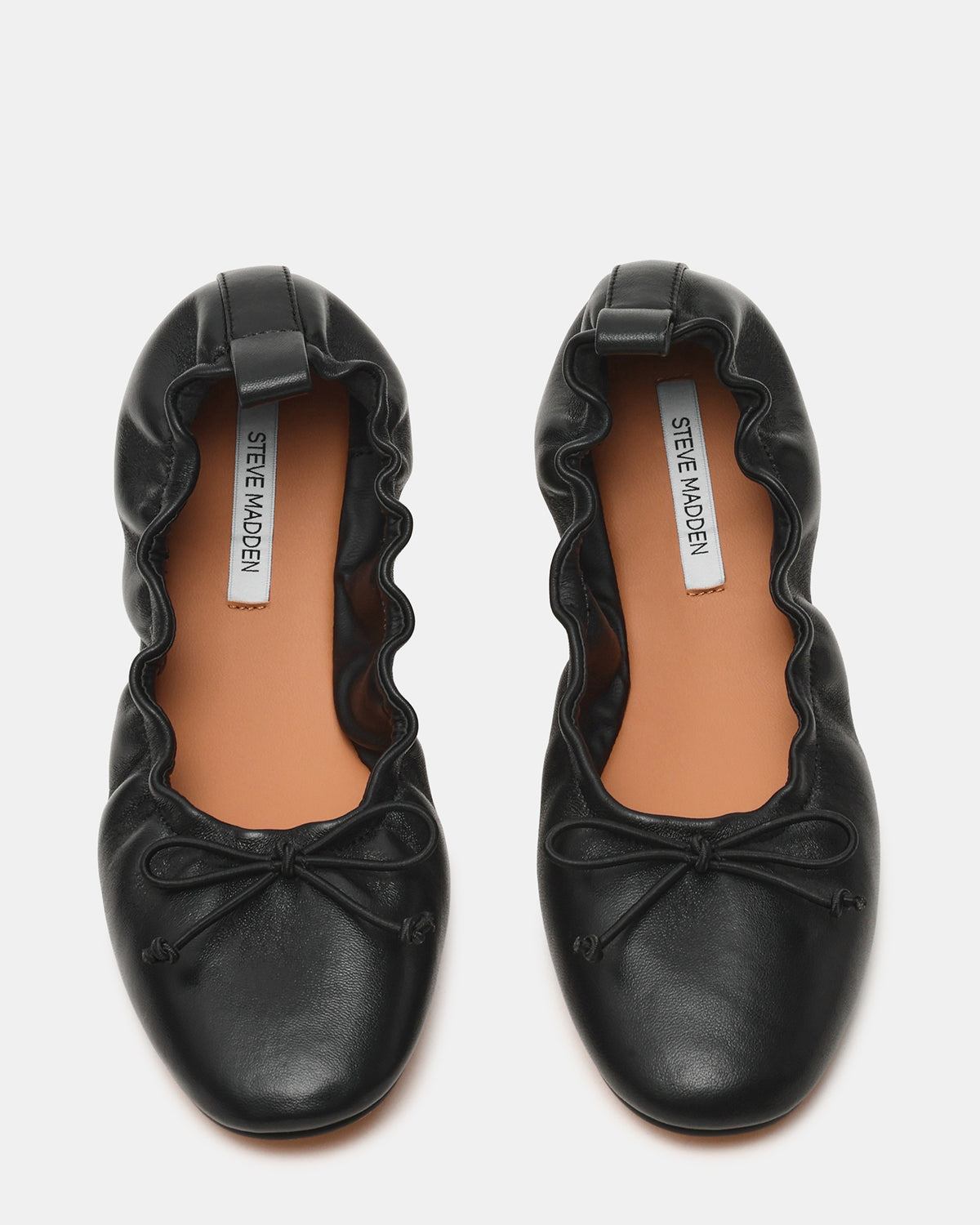 LANTI Black Leather Bow Round-Toe Women's Flat | Steve Madden New