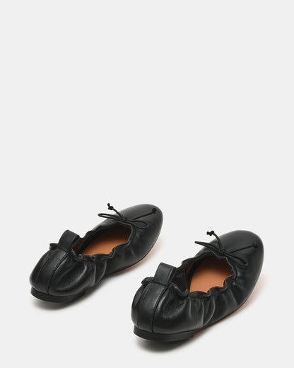 LANTI Black Leather Bow Round-Toe Women's Flat | Steve Madden New