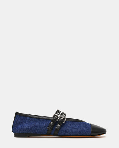 LYDIA Cap Black Denim Mary Jane Ballet Women's Flat | Steve Madden Discount