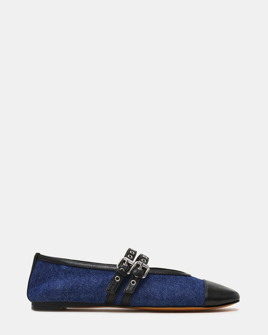 LYDIA Cap Black Denim Mary Jane Ballet Women's Flat | Steve Madden Discount