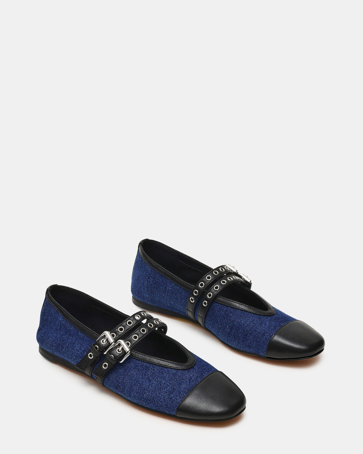 LYDIA Cap Black Denim Mary Jane Ballet Women's Flat | Steve Madden Discount