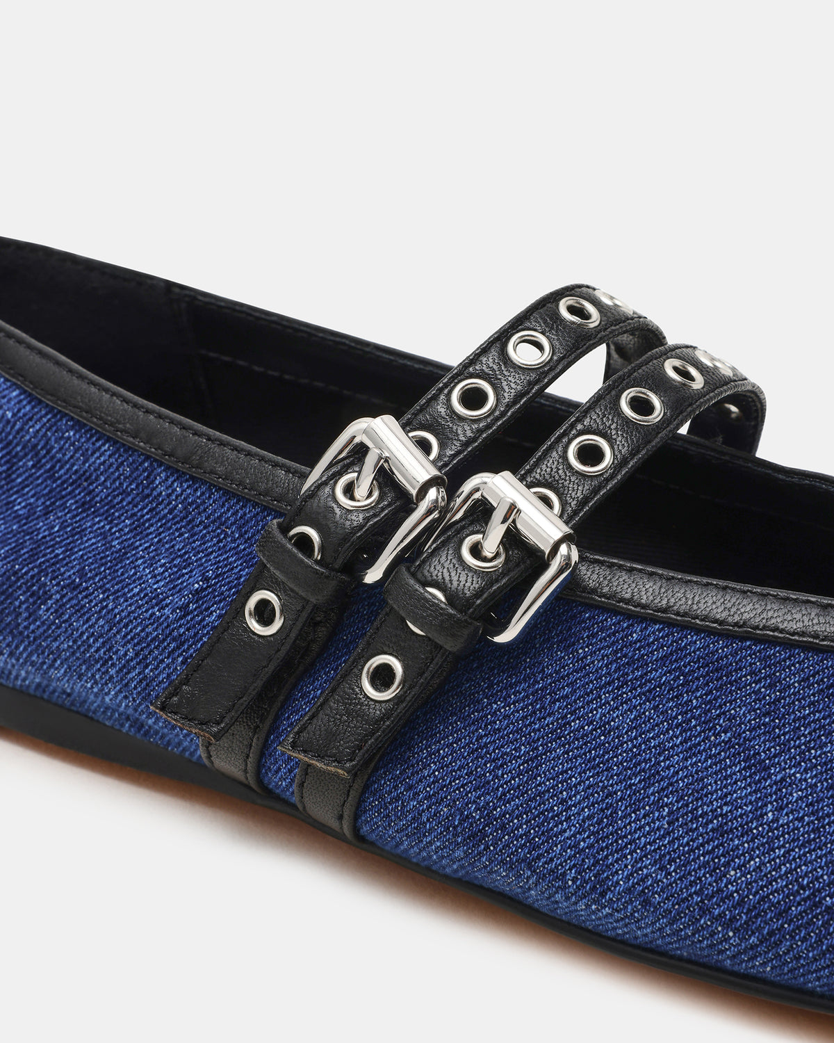 LYDIA Cap Black Denim Mary Jane Ballet Women's Flat | Steve Madden Discount