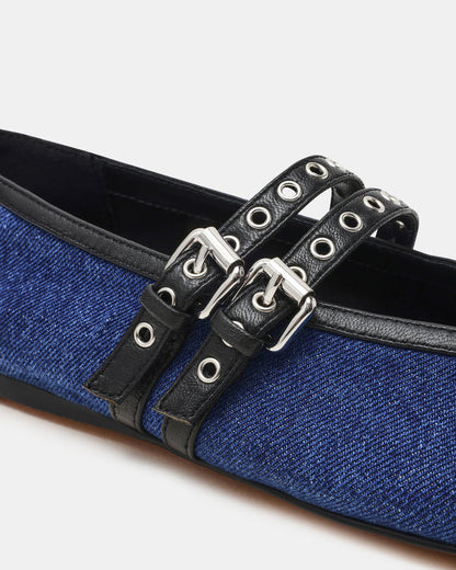 LYDIA Cap Black Denim Mary Jane Ballet Women's Flat | Steve Madden Discount