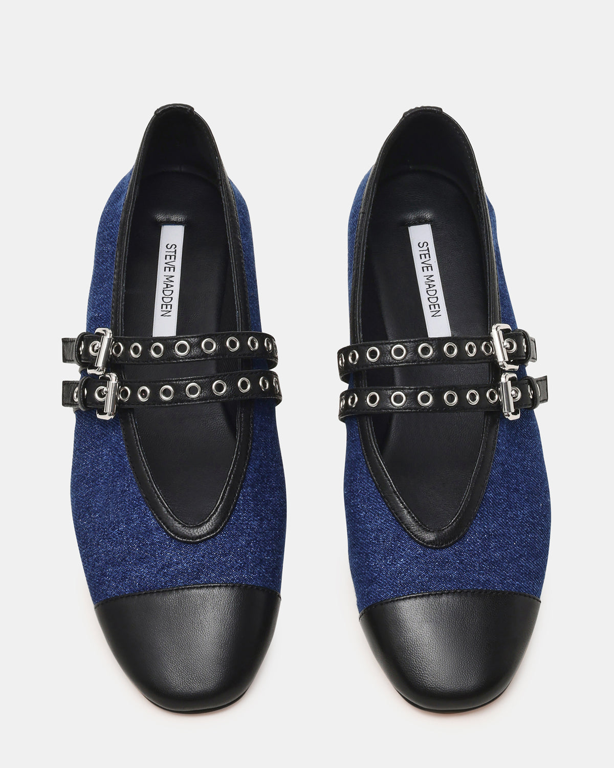 LYDIA Cap Black Denim Mary Jane Ballet Women's Flat | Steve Madden Discount