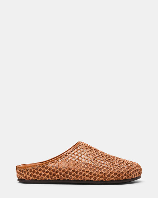 FERN Tan Raffia Mesh Mule Slip-On Round-Toe Women's Flat | Steve Madden Signature