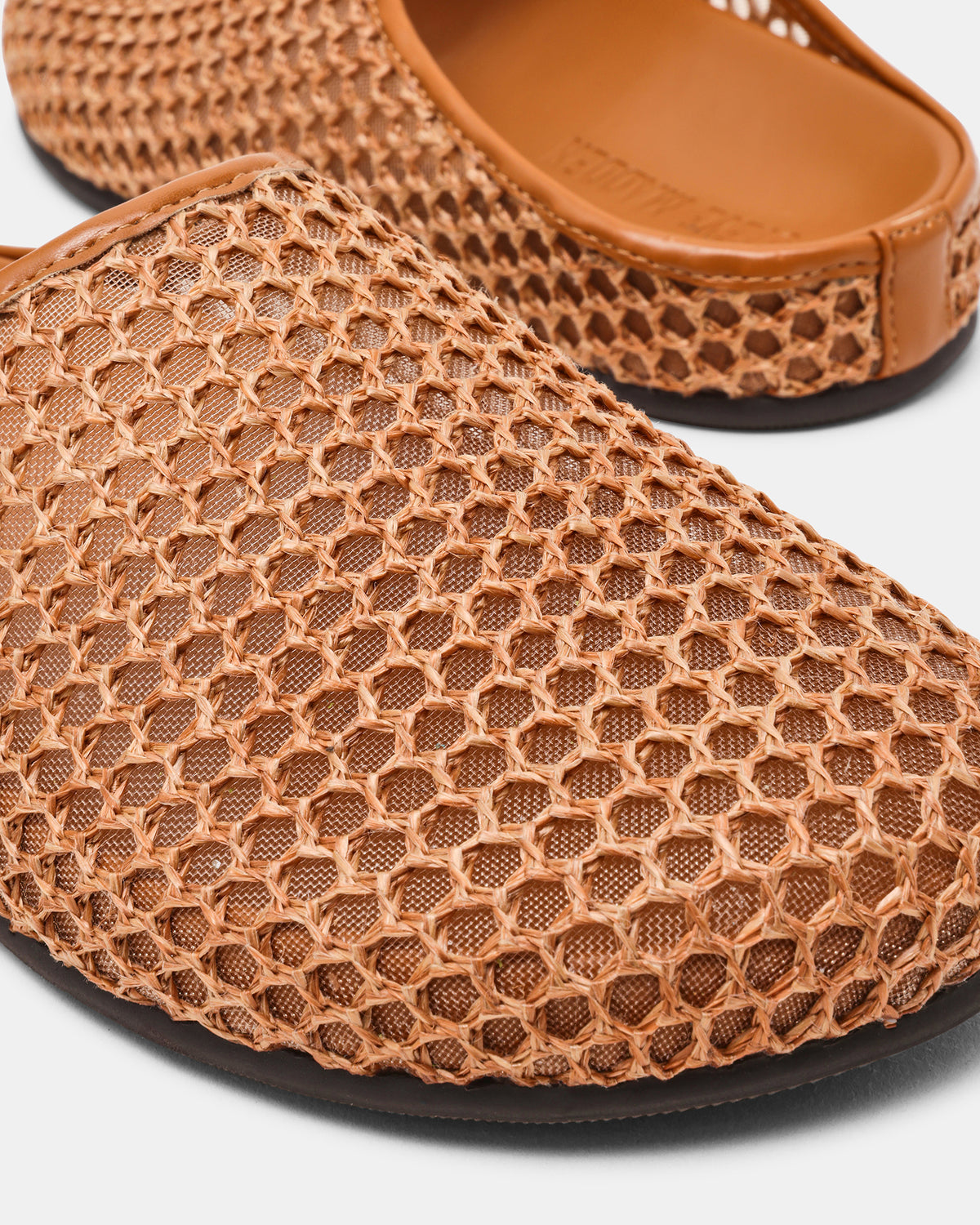 FERN Tan Raffia Mesh Mule Slip-On Round-Toe Women's Flat | Steve Madden Signature