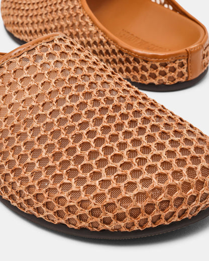 FERN Tan Raffia Mesh Mule Slip-On Round-Toe Women's Flat | Steve Madden Signature