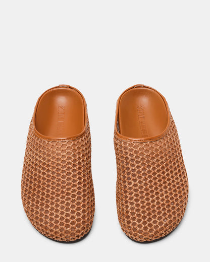 FERN Tan Raffia Mesh Mule Slip-On Round-Toe Women's Flat | Steve Madden Signature