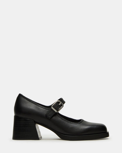 LISBON Black Leather Square-Toe Mary Jane Women's Loafer | Steve Madden Trending