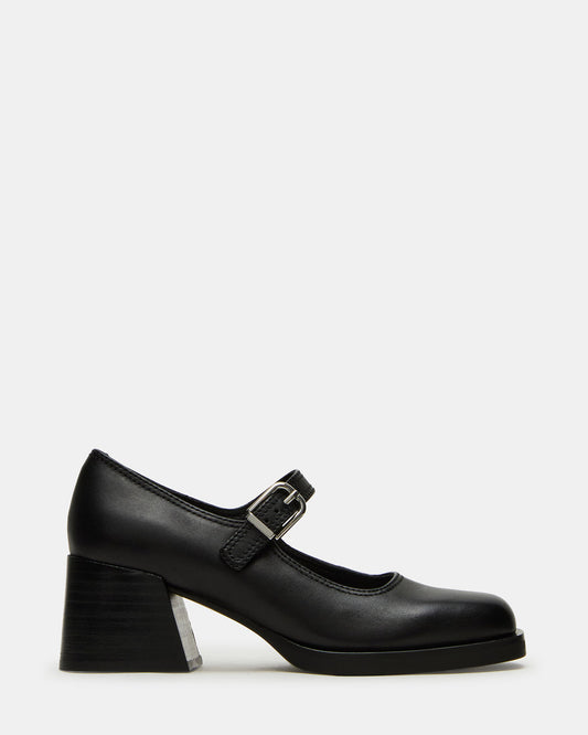 LISBON Black Leather Square-Toe Mary Jane Women's Loafer | Steve Madden Trending