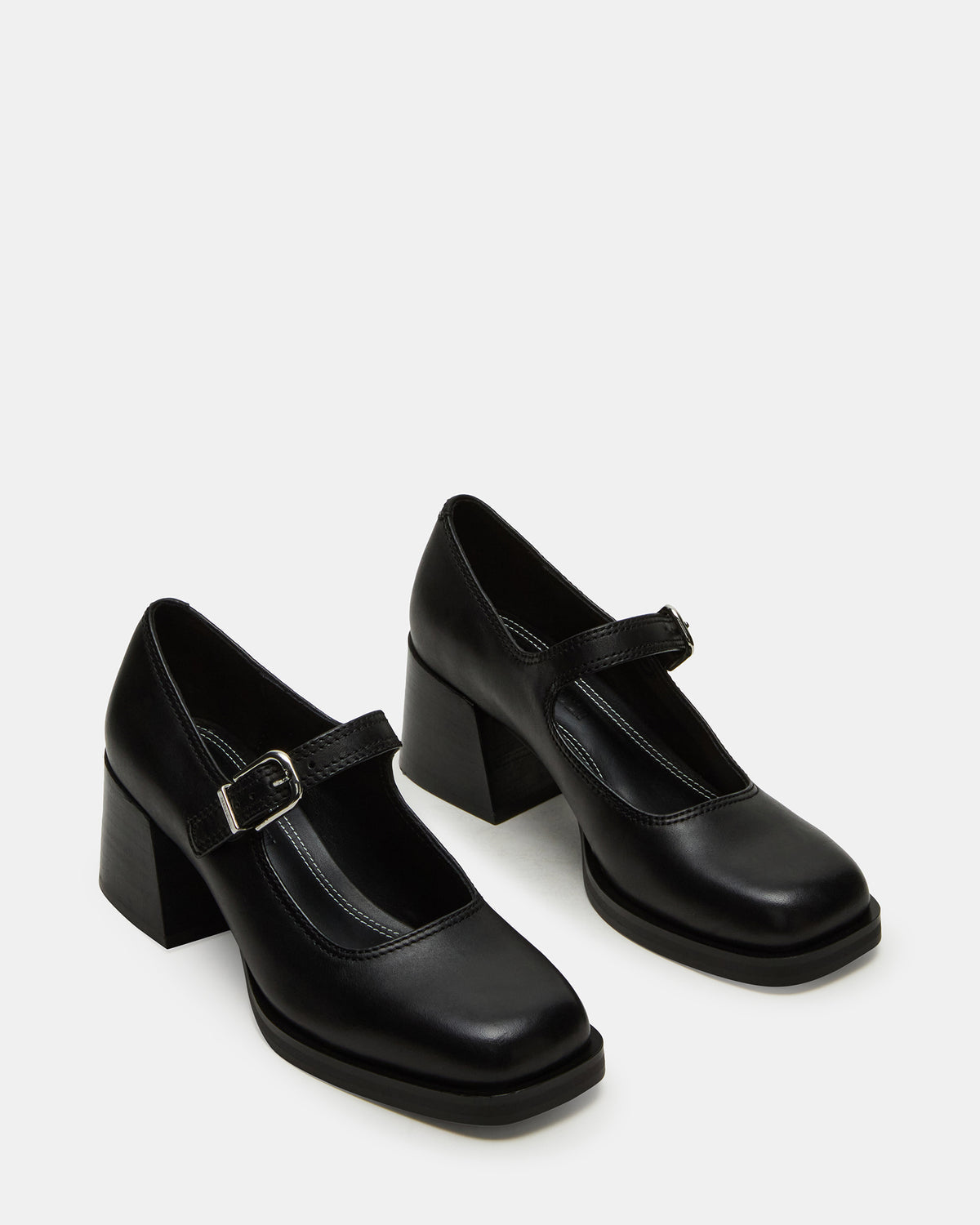 LISBON Black Leather Square-Toe Mary Jane Women's Loafer | Steve Madden Trending