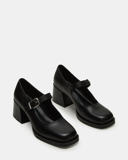 LISBON Black Leather Square-Toe Mary Jane Women's Loafer | Steve Madden Trending