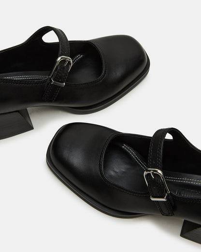 LISBON Black Leather Square-Toe Mary Jane Women's Loafer | Steve Madden Trending
