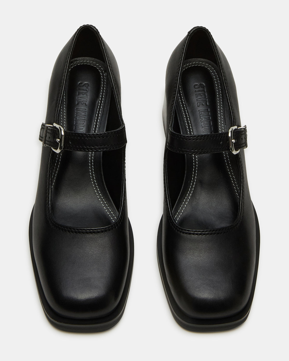 LISBON Black Leather Square-Toe Mary Jane Women's Loafer | Steve Madden Trending