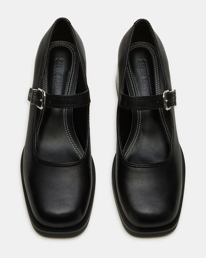 LISBON Black Leather Square-Toe Mary Jane Women's Loafer | Steve Madden Trending