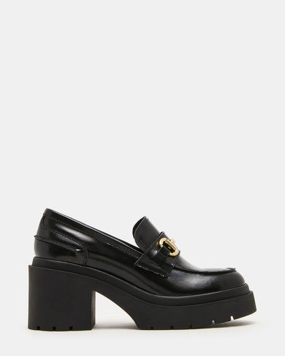 LAZRA Black Platform Lug Block Heel Women's Loafer | Steve Madden Popular
