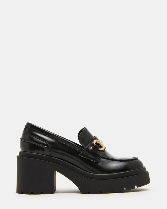 LAZRA Black Platform Lug Block Heel Women's Loafer | Steve Madden Popular